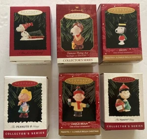 Peanuts Hallmark Ornaments Mixed 6pc Lot 1990’s w/Original Boxes - Picture 1 of 7