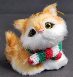Naranja Tabby Gatito Imitación Piel Bufanda Árbol de Navidad Adorno Estante Cuidador - Imagen 1 de 5