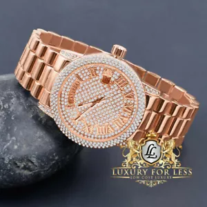 Day/Date Function Steel Back Mens 14K Rose Gold Finish Presidential Band Watch - Picture 1 of 6