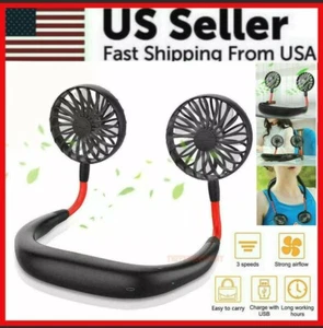 Portable USB Rechargeable Neck Fan,  Hanging Dual Cooling Mini Fan, Rechargeable - Picture 1 of 11