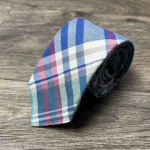 J CREW Madras Plaid 100% Cotton Made In USA Skinny Neck Tie - 59.5” x 2.5” - Picture 1 of 4