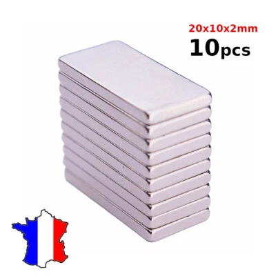 10x aimant neodyme rectangulaire plat 20x10x2mm puissant carré tableau ,  photo - Photo 1/4