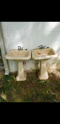 Antique Pedestal Barbers Sinks (2) and ClawFoot Bathtub Cast Iron/Porcelain 3pc Cover