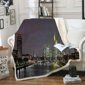 Landmarks Of Urban High Buildings 3D Warm Plush Fleece Blanket Picnic Sofa Couch - Imagen 1 de 6