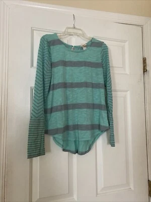 Top de autoestima para niñas talla S verde/gris a rayas manga larga alta baja Foto 1 de 4