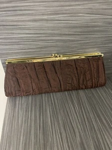 Brown Evening Clutch Purse Loreal Professional Womens Bag Satin Vintage u - Picture 1 of 6