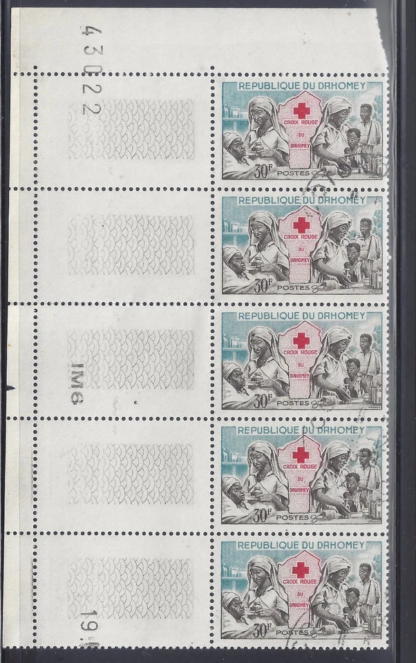 DAHOMEY CTO Block of 5 Scott #15 Red Cross Nurses MAP CV$3.50 - Image 1 of 1