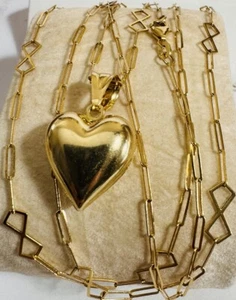 18K 750 Saudi Dubai UAE Fine Genuine Gold Heart Set Necklace 31” Long 3/5mm 7.9g - Picture 1 of 24