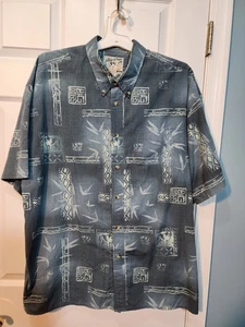 VTG Big Dogs Hawaiian Blue Button Down Camp Shirt VTG Y2K 90s 2000s Mens Sz XL - Picture 1 of 4