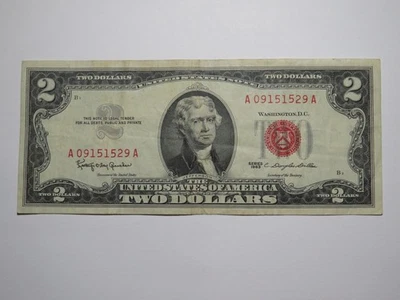 $2 1963 Red Seal Fancy Serial Number Legal Tender Currency Note Bank Bill VF+ - Image 1 of 2