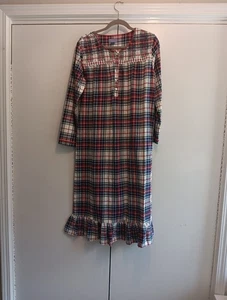 Laura Scott Women SZ S Red Plaid Cotton Flannel Long Sleeve Nightgown - Picture 1 of 16