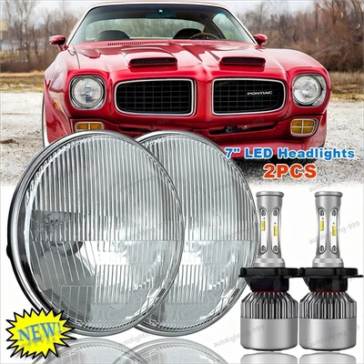 Par de faros LED de 7 pulgadas haz alto/bajo 6000 k blanco para Pontiac Firebird 1970-1976 Foto 1 de 4