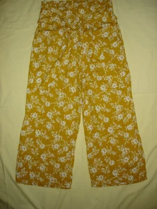 NWT New Abercrombie & Fitch Women Flowers Floral Yellow Mustard Wide Leg Pants S - Picture 1 of 5