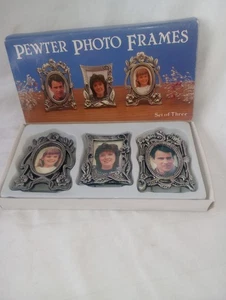 New Set Of 3 Vintage Ornate Mini Pewter Picture Frames - Picture 1 of 4