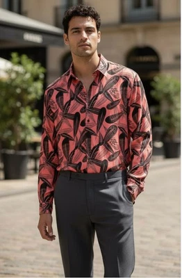 Versace коллекции Trend коралловое перо печать рубашка размер 18 (45)  - Изображение 1 из 4