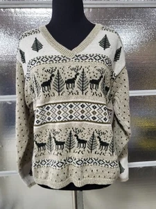 Woolrich Christmas Pullover Sweater - Vintage - Small - Brown - Trees Reindeer - Picture 1 of 7