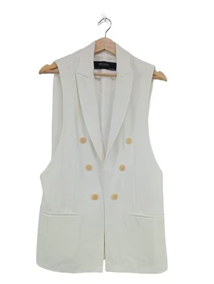 ZARA Longstrickweste Damen Weste Gr. DE 34 weiß Business-Look - Bild 1 von 4
