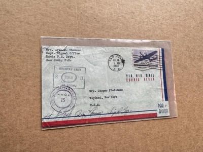US WWII Censor Cover +Porto Rico HDQTS  +Dual Censor Chops +Solo Franking #C27 - Image 1 of 2