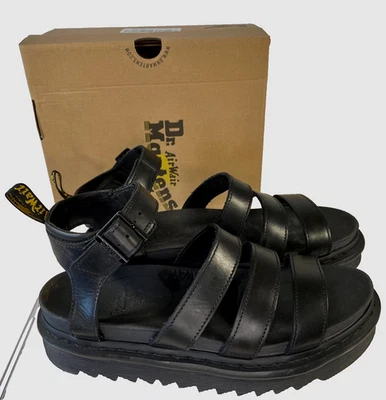 DR. MARTENS Blaire Leather AirWair 3 Strap Sandal 12 US 10 UK Black Brando $130 - Image 1 of 4