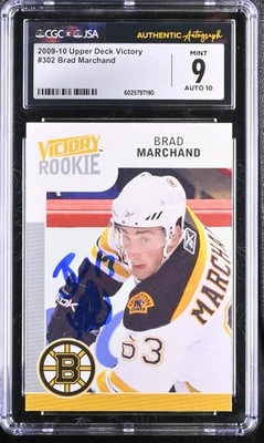 BRAD MARCHAND SIGNED 2009-10 UPPER DECK VICTORY CARD #302 CGC 9 JSA 10 AUTO - Image 1 of 2
