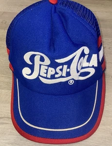 VINTAGE 70s Pepsi Cola Trucker Hat Snap-back Mesh 3 Stripe Red White Blue Soda - Picture 1 of 15