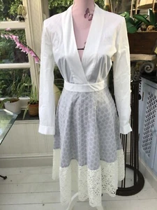 French Connection white/blue, cotton dress 10 - Picture 1 of 5