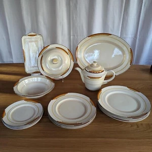 1930s Booths Art Deco Dinnerware Orange Gold Geometric Pattern - Choose Pieces - Picture 1 of 10