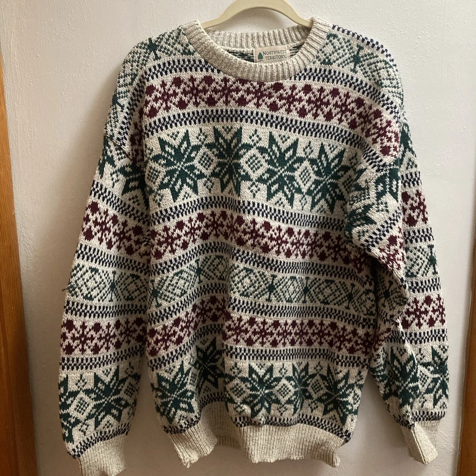 Vintage Northwest Territory 100% Cotton Sweater Large Red Green  - Image 1 of 4