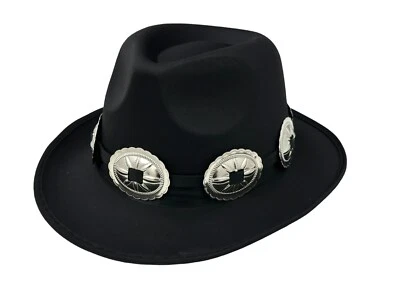 CAPPELLO FEDORA CHITARRA ROCK STAR SLASH CONCHO ACCIAIO WESTERN CINTURINO VERA PELLE - Immagine 1 di 4