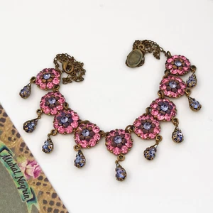 Michal Negrin Collana Lampadario Cristalli Rosa e Viola Cocktail Romantico Nuovo - Foto 1 di 21