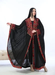 Bestickter Abaya Chiffon für Frauen Bisht Tatreez traditionelle Bisht Stickerei - Bild 1 von 5
