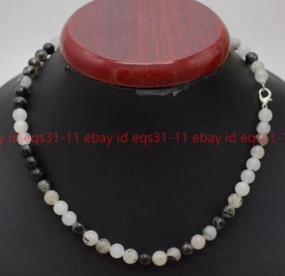 Collar de cuentas redondas de piedras preciosas rutiladas de cuarzo negro genuino de 6/8/10 mm de 18"" Foto 1 de 4