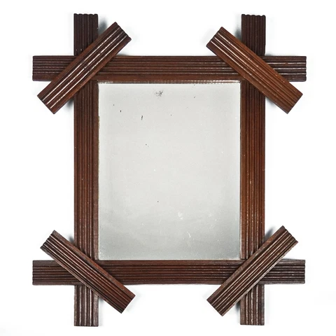 Antique Adirondack Black Forest Decorative Wood Frame Mirror Cover