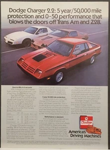 1982 Dodge Charger 2.2 Print Ad Pontiac Trans Am Camaro Z28 - Picture 1 of 1