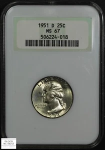 1951 D George Washington Silver Quarter 25C Old Fatty Holder NGC MS 67 - Picture 1 of 5