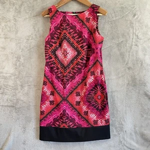 AB Studio Sleeveless Sheath Dress Womens 12 Pink Geometric Print Career - Picture 1 of 7