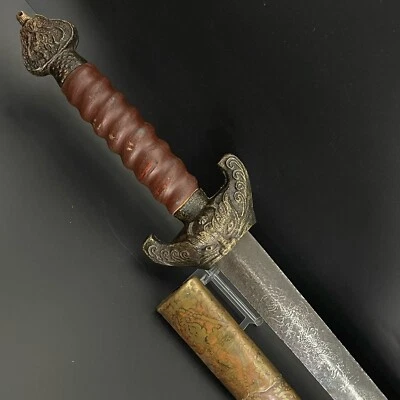 1700’s Sino Tibet Buddha Sword, Etched Blade, Wood Metal Scabbard, “Super Rare” - Image 1 of 4
