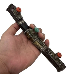 Old Antique Tibetan Chinese Mongolian Red Coral turquoise Bead Knife Sword - Picture 1 of 12
