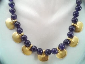 UNIQUE  NATURAL AMETHYST BEAD 24K GOLD PLATE NECKLACE 17 3/4 " - Picture 1 of 9