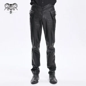 Devil Fashion Men Black Gothic Punk Trousers High Waisted Faux Leather Pants - Picture 1 of 15