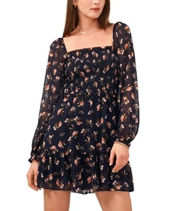 1.State Womens Black Chiffon Floral Square Neck Mini Dress Small, NWT (bn19) - Picture 1 of 4