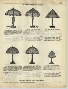 1928 PAPER AD Electric Portable Lamp Metal Base Slag Glass Shade Flower Vine - Picture 1 of 2