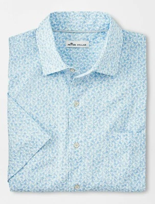 NUEVO PARA HOMBRES PETER MILLAR S/S SOMBRILLA ALGODÓN ELÁSTICO VESTIDO DEPORTIVO Camisa, MEDIANO, AZUL Foto 1 de 4