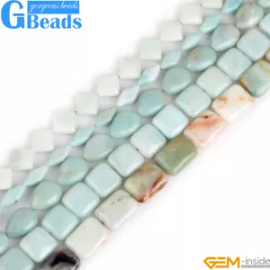 Cuentas espaciadoras de piedras preciosas cuadradas naturales de amazonita para hacer joyas de 15" - Imagen 1 de 26