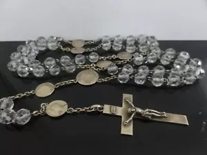 Antique Superb Clear Crystal Rosary 7 Stations Gold Plated Silver Hallmarked - Picture 1 of 11