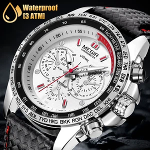 Waterproof MEGIR Men's Stainless Steel Analog Sports Quartz Military Wrist Watch - Picture 1 of 9