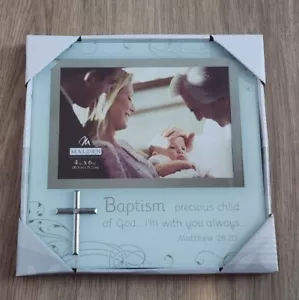 MALDEN 4x6 Baptism Photo Frame - Silver Accents on Frosted Glass NIB - Picture 1 of 5