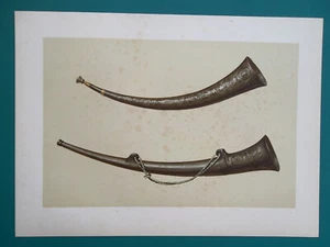 MUSICAL INSTRUMENTS Burgmote Signal Horns - 1888 COLOR Litho Print - Picture 1 of 1