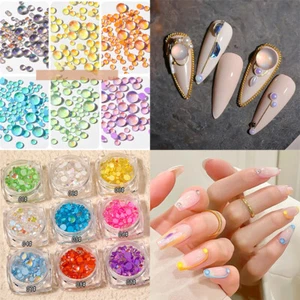 Mixed Size Colorful Aurora Diamond Beads Nail Art Charm for Wommen Manicure DIY - Picture 1 of 22