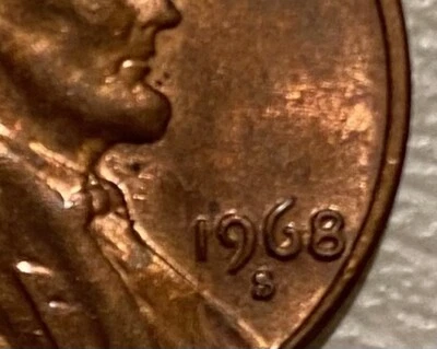 1968-S 1C Lincoln Memorial RED Penny~Double Die DDO~ Rim Error~One Cent RD Coin - Image 1 of 4